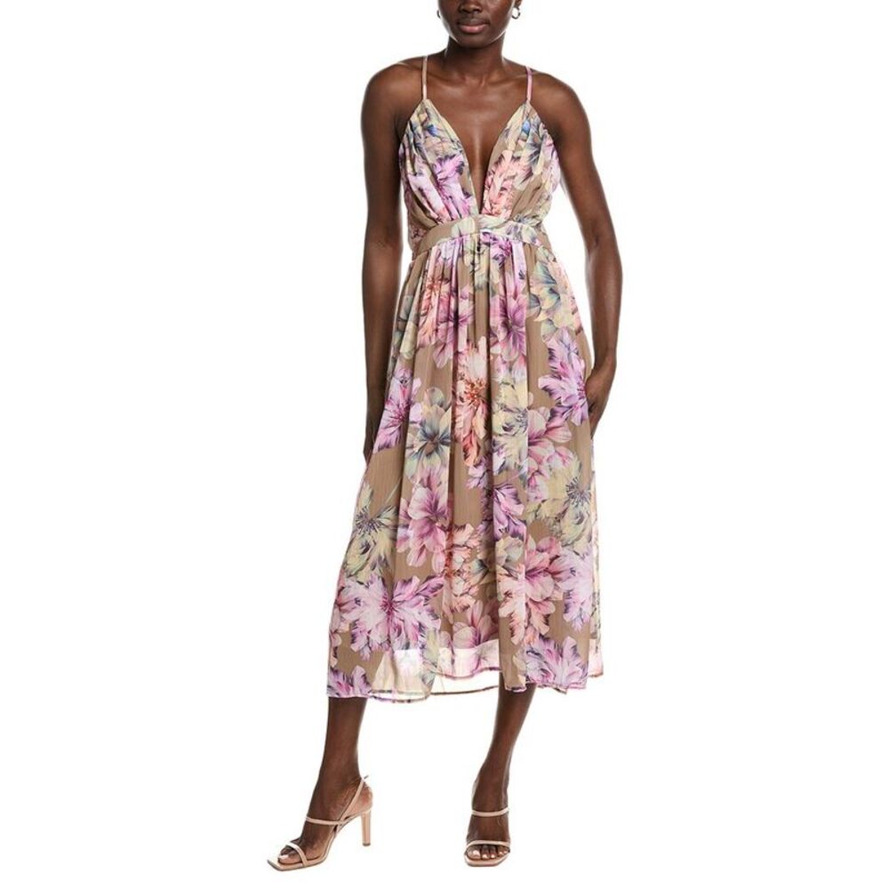 Marion Womens  Empire Waist Cross Back Midi Dress, Tan